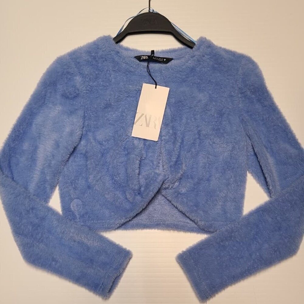 NWT ZARA SOFT FUZZY CUT OUT TOP BLOGGERS FAV BLUE 2107/767 - Picture 3 of 5